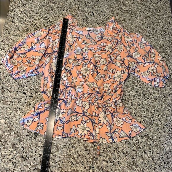 Joy Joy Top L  Cottagecore Boho Floral Print Smocked Casual Faux Wrap Blouse - Picture 2 of 6